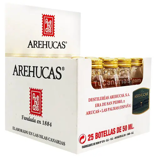 25 Mini botellas Ron Arehucas Oro - Personalizacion Gratis