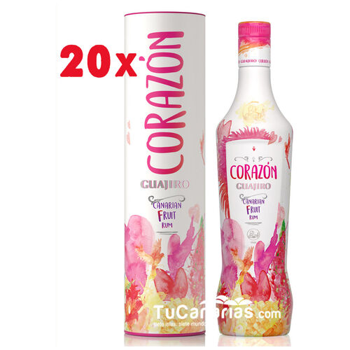 Download 20 Bottles Guajiro Corazon Heart Rum Canarian Fruit Rum Wholesale PSD Mockup Templates